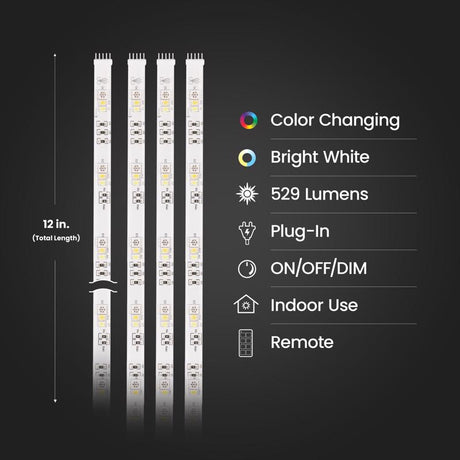 Feit 12 in. L Color Changing Plug-In LED Tape Light 4 pk