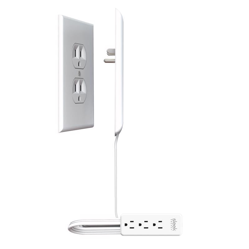 Sleek Socket 3 ft. L 3 outlets Combo Extension Cord White