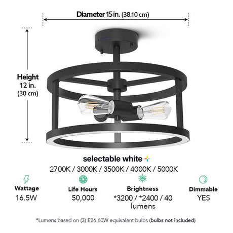 Feit 54 in. H X 15 in. W X 15 in. L Matte Black LED Ceiling Light Fixture
