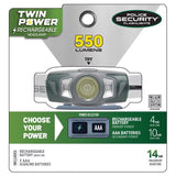 Police Security 550 lm Gray/Green LED Rechargeable Head Lamp AAA Battery