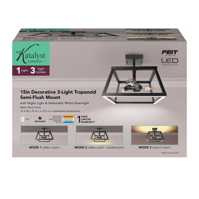 Feit 13.6 in. H X 15 in. W X 15 in. L Matte Black Black Ceiling Fixture