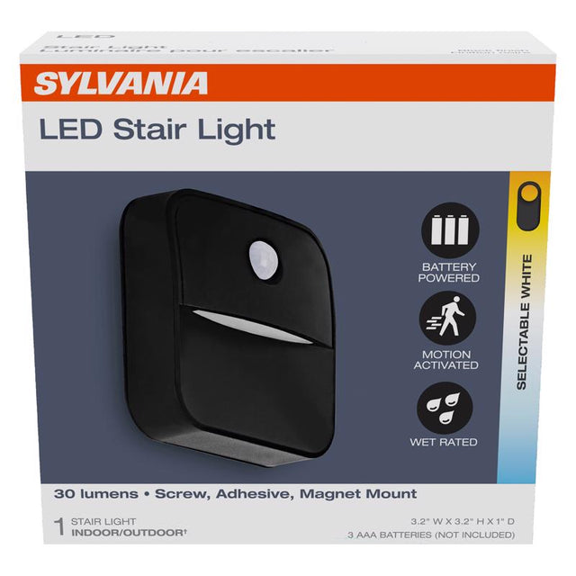 Sylvania Motion-Sensing Battery Powered LED Black Stair Light