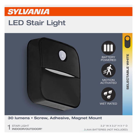 Sylvania Motion-Sensing Battery Powered LED Black Stair Light