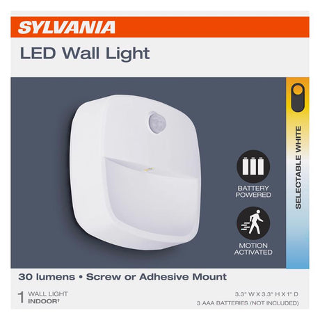 Sylvania Motion-Sensing Battery Powered LED White Security Wall Light