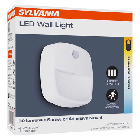 Sylvania Motion-Sensing Battery Powered LED White Security Wall Light