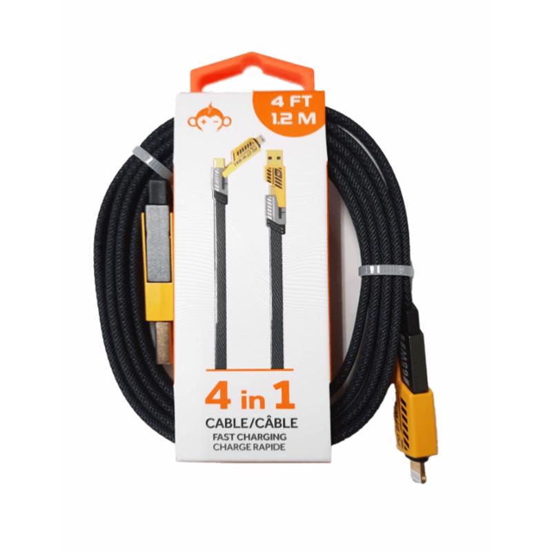 MonkeyZ 4ft. 4-in-1 Cable Cell Phone Charger, Pack of 12