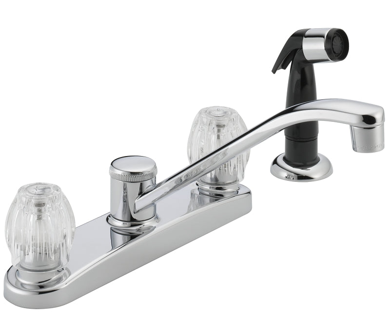 Delta P225LF Kitchen Faucet with Side Sprayer, 1.8 gpm, 2-Faucet Handle, Chrome Plated, Deck, Knob Handle, Swivel Spout