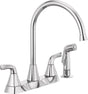 Peerless Parkwood Series P2835LF Two Handle Kitchen Faucet, 1.5 gpm, 4-Faucet Hole, Chrome Plated, 8 in Faucet Centers