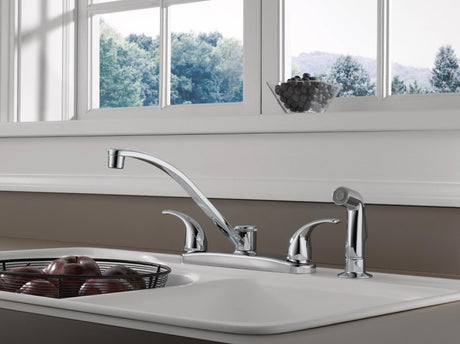 Peerless Tunbridge Series P299508LF Two-Handle Kitchen Faucet, 1.8 gpm, 2-Handle, 4-Faucet Hole, Chrome Plated