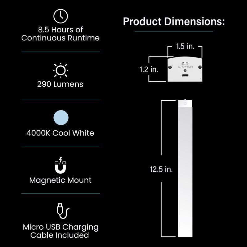 Feit 12.5 in. L White Battery Powered LED Under Cabinet Light Strip 320 lm