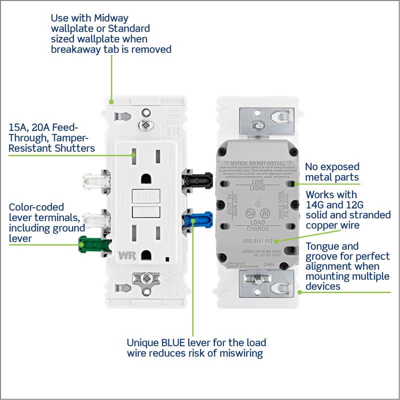 Leviton Lever Edge 15 amps 125 V White Weather Resistant GFCI Outlet 1 pk
