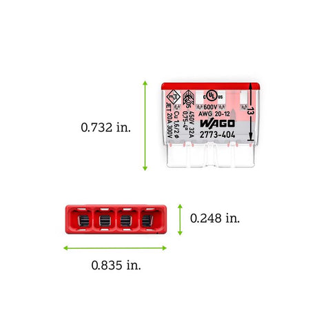 Wago 4 Port Push-In Wire Connector 100 pk