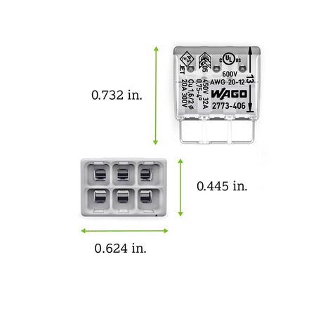 Wago 6 Port Push-In Wire Connector 5 pk