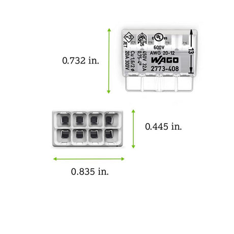 Wago 8 Port Push-In Wire Connector 5 pk
