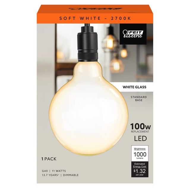 Feit G40 E26 (Medium) Filament LED Bulb Soft White 100 Watt Equivalence 1 pk, Pack of 2