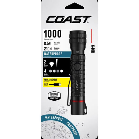 Coast 1000 lm Black LED Rechargeable Rechargeable Flashlight 18650 Battery