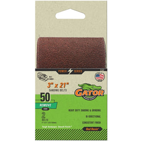Gator Red Resin 3147 Sanding Belt, 3 in W, 21 in L, 50 Grit, Coarse, Aluminum Oxide Abrasive