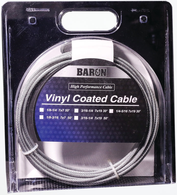 Baron 03205 Aircraft Cable, 3/16 to 1/4 in Dia, 50 ft L, 740 lb Working Load, Galvanized Steel