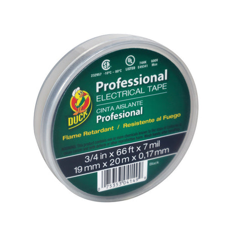 Duck Professional Grade 3/4 in. W X 66 ft. L Black Vinyl Electrical Tape, Pack of 12