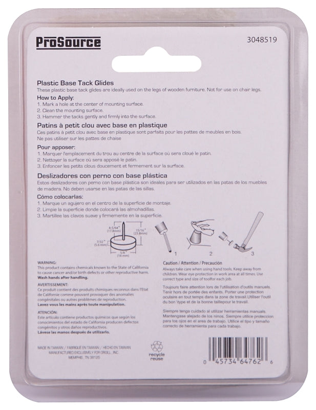 ProSource FE-S513-PS Furniture Glide, Plastic, White, White, 5/8 x 5/8 x 15/16 in Dimensions