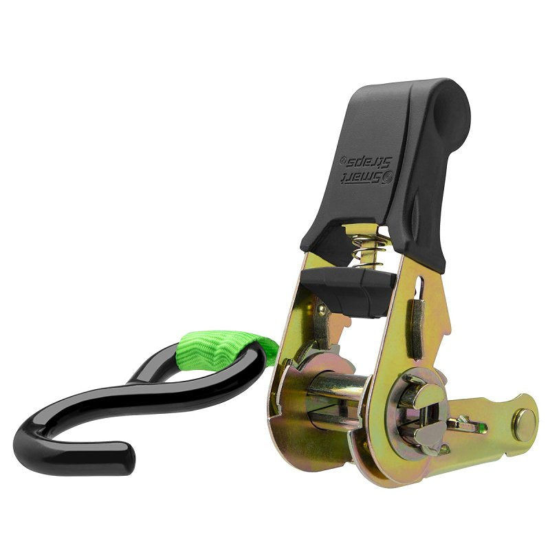SmartStrap 145 Padded Tie Down, 1 in W, 14 ft L, Polyester/Plastic, Green, 500 lb Working Load, S-Hooks End
