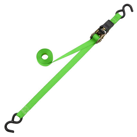 SmartStrap 145 Padded Tie Down, 1 in W, 14 ft L, Polyester/Plastic, Green, 500 lb Working Load, S-Hooks End