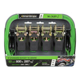 SmartStrap 145 Padded Tie Down, 1 in W, 14 ft L, Polyester/Plastic, Green, 500 lb Working Load, S-Hooks End