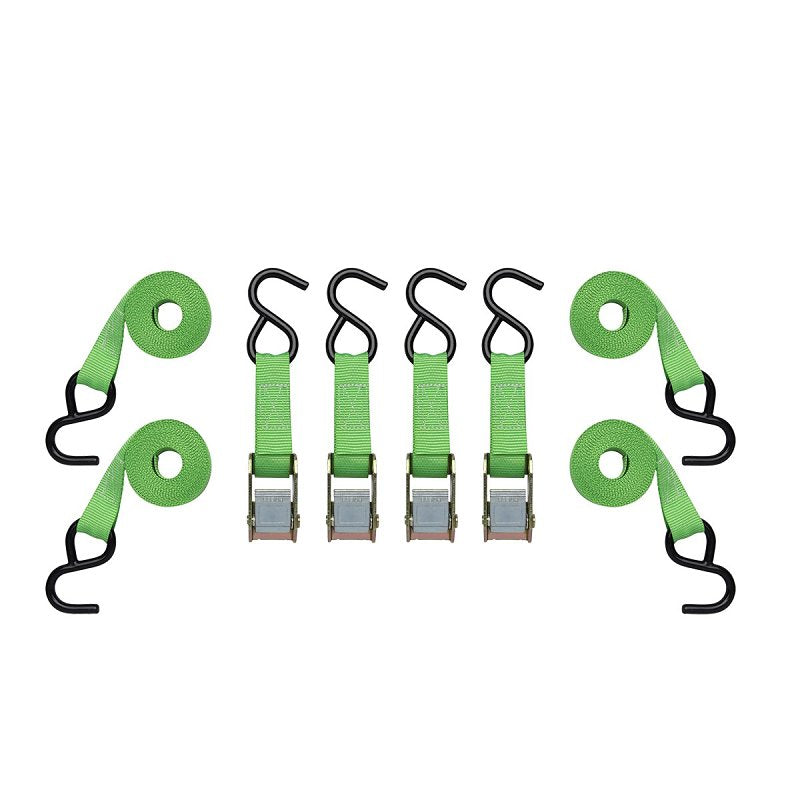 SmartStrap 146 Tie-Down, Cam Buckle, 1 in W, 10 ft L, Steel, Green, 300 lb, S-Hook End Fitting, Steel End Fitting