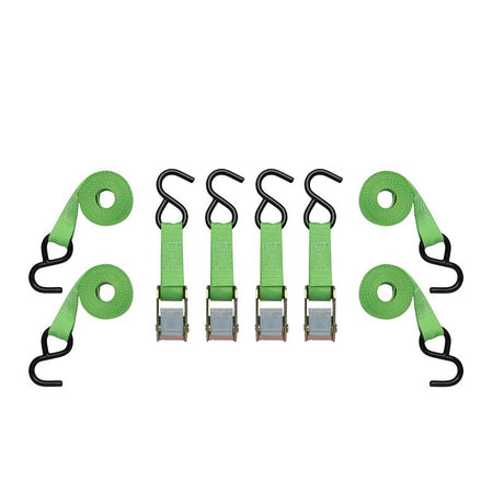 SmartStrap 146 Tie-Down, Cam Buckle, 1 in W, 10 ft L, Steel, Green, 300 lb, S-Hook End Fitting, Steel End Fitting