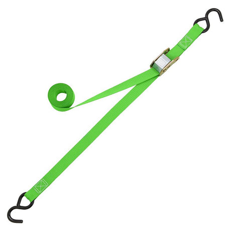 SmartStrap 146 Tie-Down, Cam Buckle, 1 in W, 10 ft L, Steel, Green, 300 lb, S-Hook End Fitting, Steel End Fitting