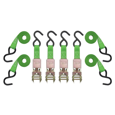 SmartStrap 153 Tie-Down, Ratchet, 1 in W, 10 ft L, Steel, Green, 300 lb, S-Hook End Fitting, Steel End Fitting