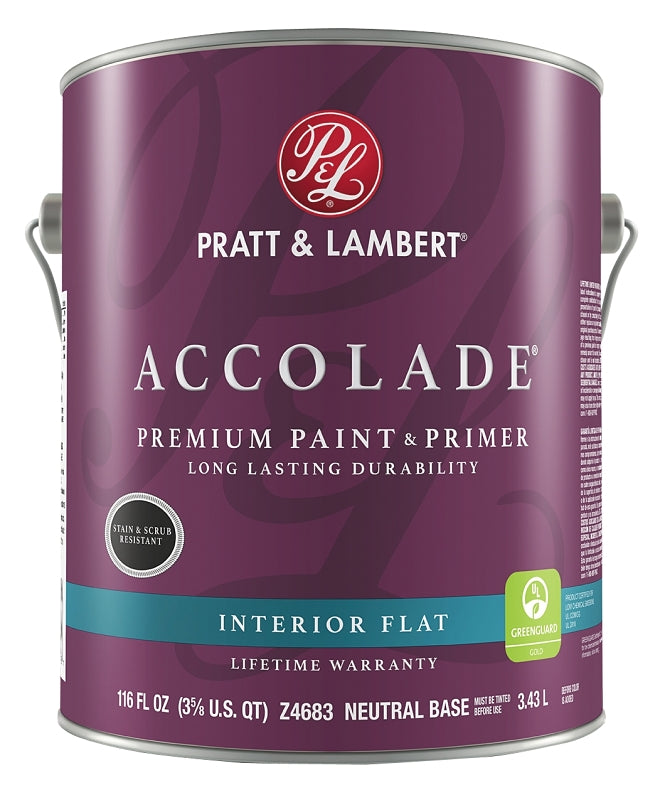 Pratt & Lambert Accolade 0000Z4683-16 Interior Paint, Flat Sheen, Neutral, 116 oz, 400 sq-ft Coverage Area Pack of 4