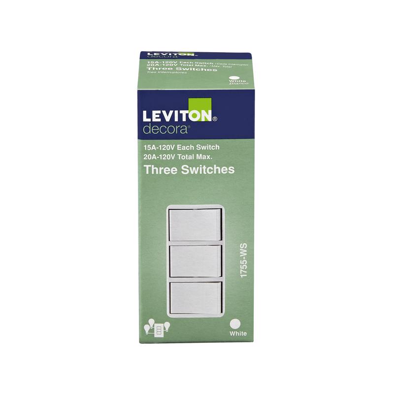 Leviton Decora 15 amps Single Pole Rocker Triple Combination Switch White 1 pk