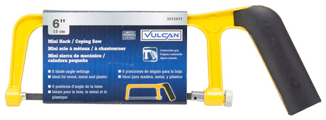 Vulcan JL52063 Mini Hacksaw, 6 in L Blade, 24 TPI TPI, Steel Blade, 2-1/4 in D Throat, Steel Frame, Comfort Grip Handle