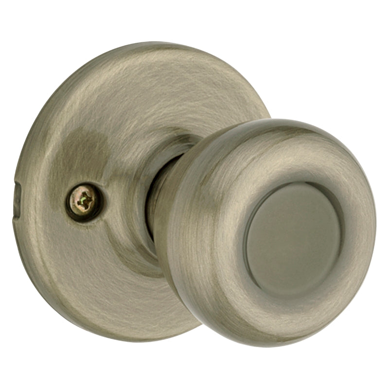 Kwikset 200T 5RCLRCSBX Passage Knob, Tylo, 2-19/32 in L x 2-5/8 in W x 2-5/8 in H Dimensions, Antique Brass