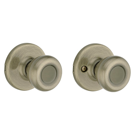 Kwikset 200T 5RCLRCSBX Passage Knob, Tylo, 2-19/32 in L x 2-5/8 in W x 2-5/8 in H Dimensions, Antique Brass