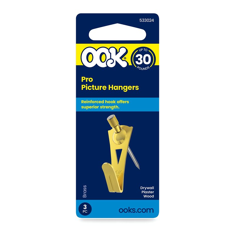 OOK 50024 Picture Hanger, 30 lb, Steel, Brass, Gold, 20/PK