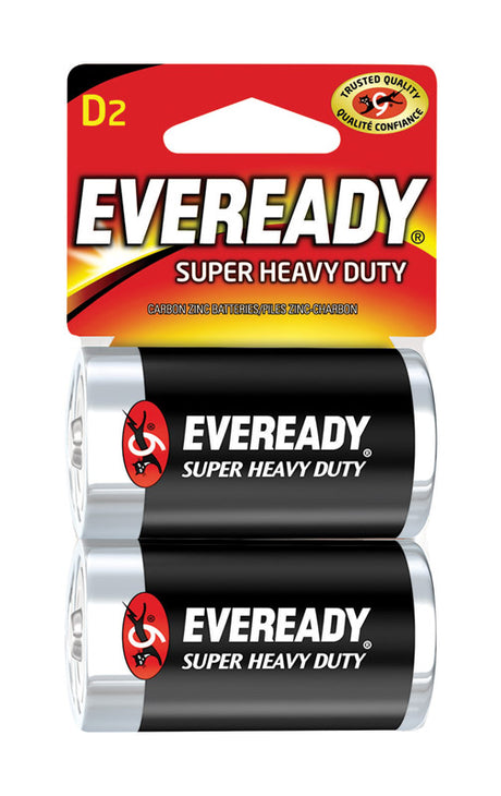 Eveready Super Heavy Duty D Zinc Carbon Batteries 2 pk Carded, Pack of 12