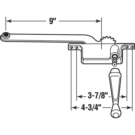 Prime-Line H 3520 Window Operator, 9 in L x 3-7/8 in W x 13-1/4 in H Dimensions, For: Older Steel Framed Windows, Right