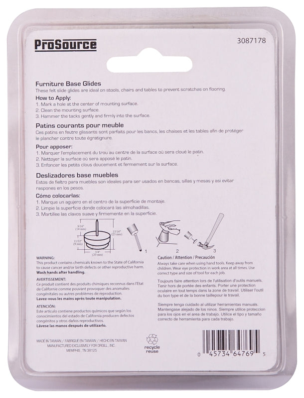 ProSource FE-50320-PS Furniture Glide, Plastic, Gray/White, Gray/White, 3/4 x 3/4 x 15/16 in Dimensions