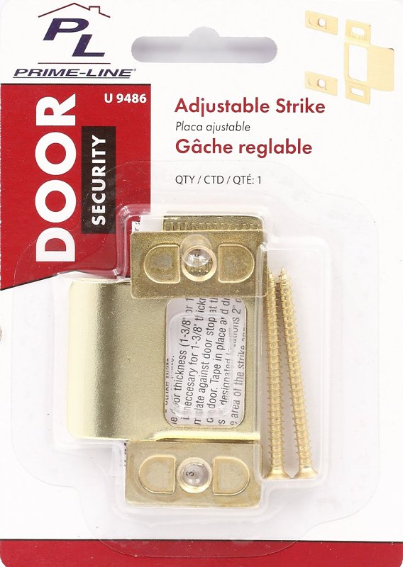 Defender Security U 9486 Door Strike Plate, 2-3/4 in L, 4-1/4 in W, Steel, Brass