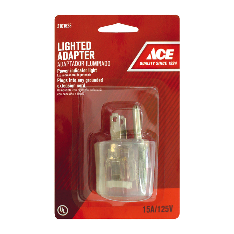 Ace Grounded 1 outlets Adapter w/Light 1 pk