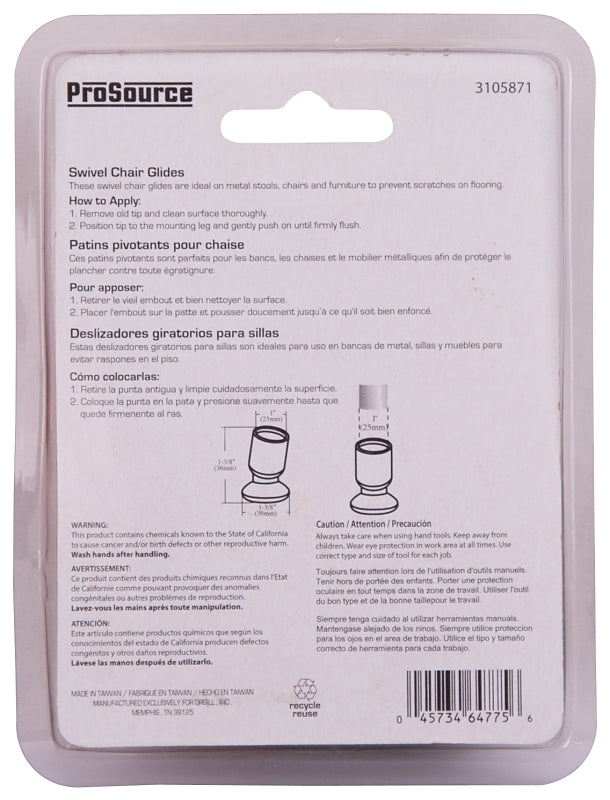 ProSource FE-51145-PS Furniture Slide Glide, PE/Steel, Black, Brass, 1-3/8 x 1-3/ x 1-3/8 in Dimensions