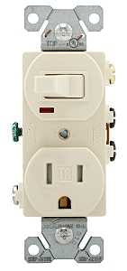 Eaton TR274LA Combination Switch/Receptacle, 2-Pole, 15 A, 120 V Switch, 125 V Receptacle, NEMA: NEMA 5-15R