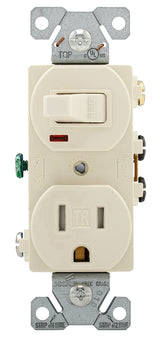 Eaton TR274LA Combination Switch/Receptacle, 2-Pole, 15 A, 120 V Switch, 125 V Receptacle, NEMA: NEMA 5-15R
