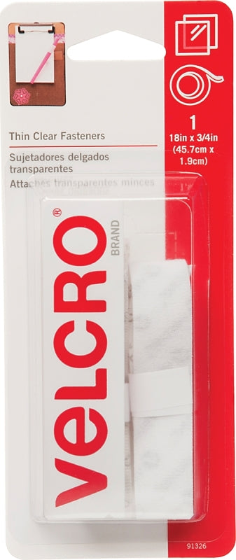 VELCRO Brand 91326 Hook and Loop Fastener, 3/4 in W, 18 in L, Clear, 5 lb, Pack of 6