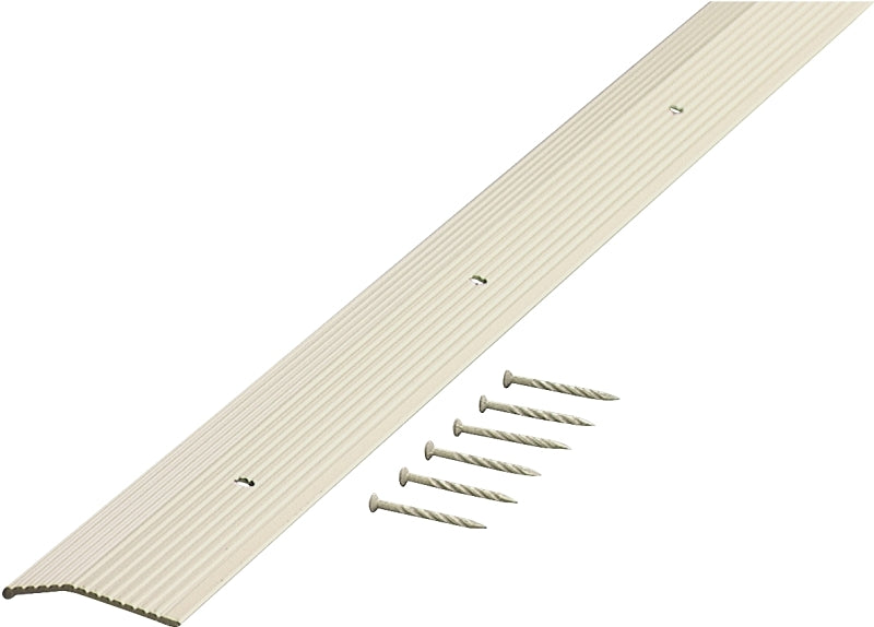 M-D 74187 Carpet Trim, 36 in L, 1.38 in W, Fluted Surface, Aluminum, Almond