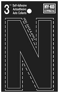 Hy-Ko 30400 Series 30424 Die-Cut Letter, Character: N, 3 in H Character, Black Character, Vinyl, Pack of 10