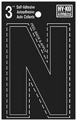 Hy-Ko 30400 Series 30424 Die-Cut Letter, Character: N, 3 in H Character, Black Character, Vinyl, Pack of 10