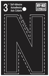 Hy-Ko 30400 Series 30424 Die-Cut Letter, Character: N, 3 in H Character, Black Character, Vinyl, Pack of 10